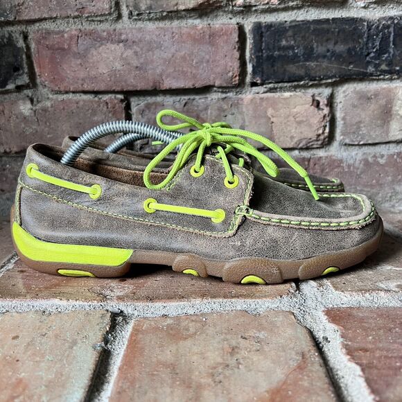 Twisted X Boots Driving Moc Bomber Brown Neon Yellow MDM0018 Women's Size 7.5 - Picture 5 of 16